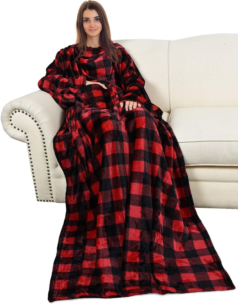 Catalonia Wearable Blanket with Sleeves and Pocket, Cozy Soft Fleece Mink Micro Plush Wrap Throws Blanket Robe for Women and Men - Image 1